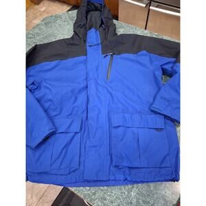 CABELA'S Mens Sz Large Tall Blue Black Gore Tex Full Zip Hooded Jacket Pockets